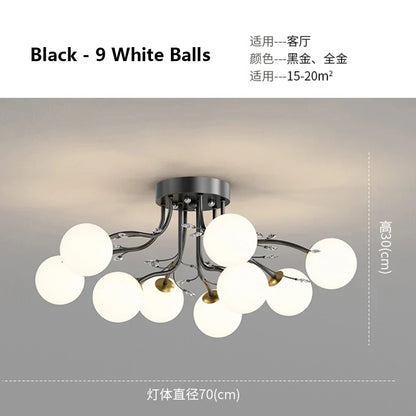 Decorbites™ Glas-Blase-Kugel-LED-Deckenleuchte in Schwarz-Gold-Kristall für Schlafzimmer & Wohnzimmer