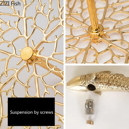 DecorBites™ Gold Coral Carp Lotus Leaf Fish Wall Decor Ornaments