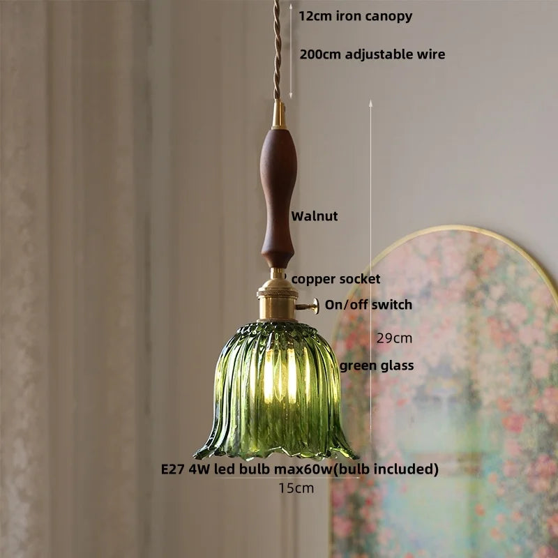 DecorBites™ Acrylic LED Pendant Light: Copper Walnut Wood Flower Hang Lamp