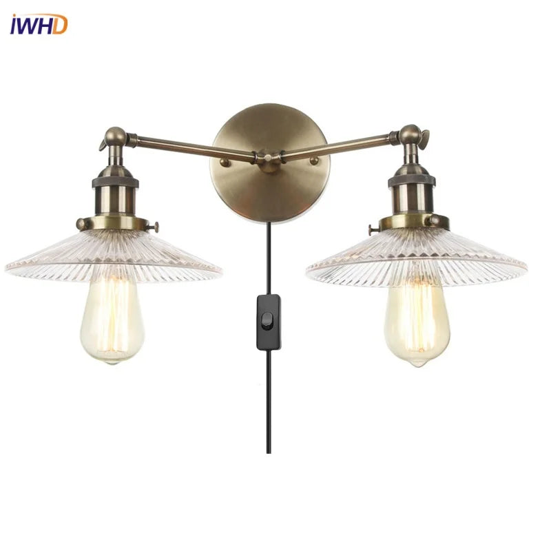 Decorbites™ Industrielles Vintage-Loft 2-Licht Steckdoseneinschaltbare LED-Wandleuchte