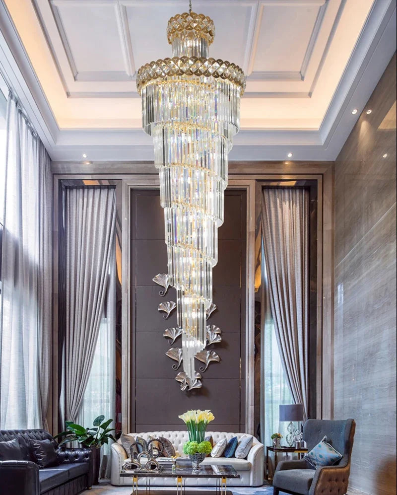 Decorbites™ Gold Edelstahl Kristall-Kronleuchter Anhängerleuchte für große Wohnräume, Treppenhaus Glam