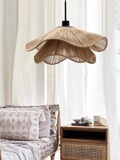 Wabi-Sabi Wicker Petal Pendant Light in Brown Beige