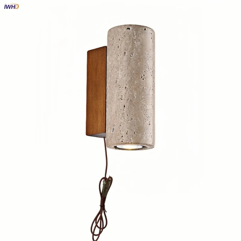 Decorbites™ LED Wandlampe Gelber Travertin-Stein Schlafzimmer Arbeitszimmer Café Holz Basis Treppenlicht