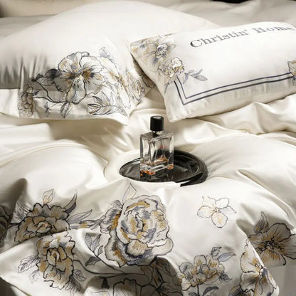 DecorBites™ Luxe Embroidered Cotton Bedding Set: Duvet Cover, Pillowcases, Flat Sheet