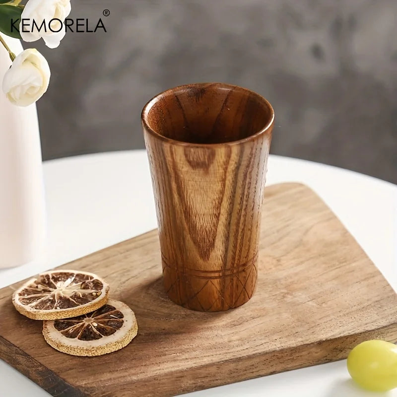 Decorbites™ Handgefertigte natürliche Holzteetassen - Set aus 2 | Japanische Stil-Tassen für Tee, Kaffee, Bier, Milch, Wasser