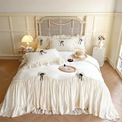 Decorbites™ Spitzen-Volants-Prinzessinnen-Bettwäsche-Set, Samt-Duvet-Cover, Plüsch-Bettlaken, Kissenbezüge