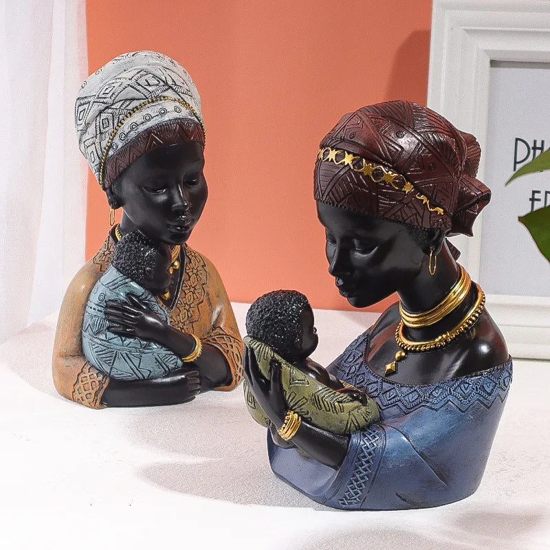 Decorbites™ Afrikanische Mutter-Kind-Abstrakt-Statue Harz-Figurine Ethnischen Stils für Innenraum-Dekoration