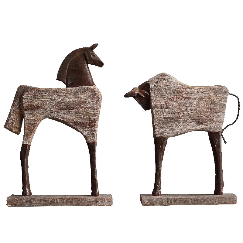Decorbites™ Pferdeskulptur: Handgefertigtes Holzmaserungsdesign, Tierfigur für die Raumdekoration