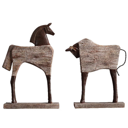 Decorbites™ Pferdeskulptur: Handgefertigtes Holzmaserungsdesign, Tierfigur für die Raumdekoration