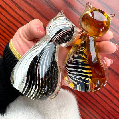 Decorbites™ Handgeblasene Glas-Katzenfigur, Moderne Kunst-Kristallskulptur, Süßes Ornament