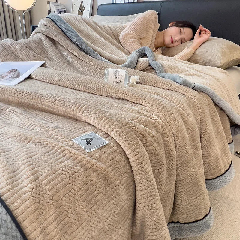 DecorBites™ Cozy Striped Knitted Velvet Blanket