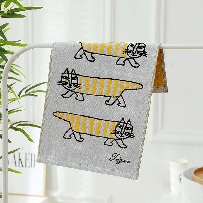 Decorbites™ Kinder-Cartoon-Gesichtstücher - Set aus 3 | Katzen-Motiv | 100% Baumwolle | 25*50cm