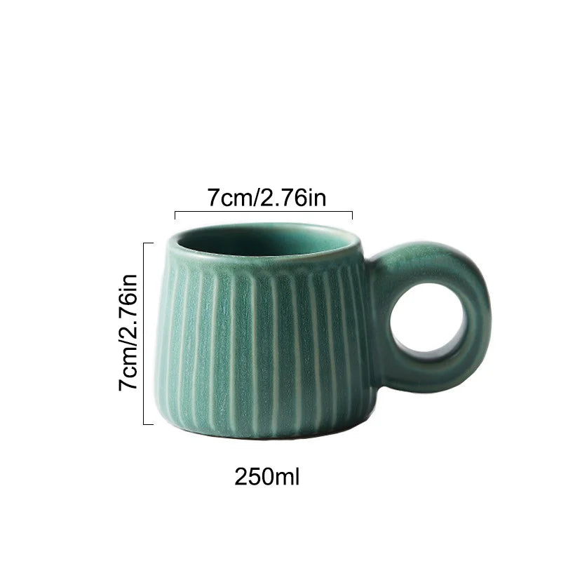 Decorbites™ Handgefertigte nordische Keramik-Tasse mit Ringgriff – Retro-Stil