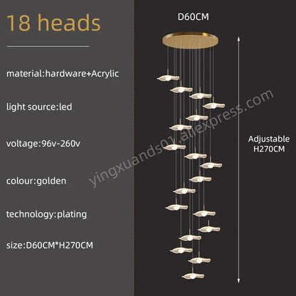Decorbites™ Goldene Akryl-Kronleuchter LED-Hängeleuchte Moderne Treppenhaus-Wohnzimmer-Beleuchtung