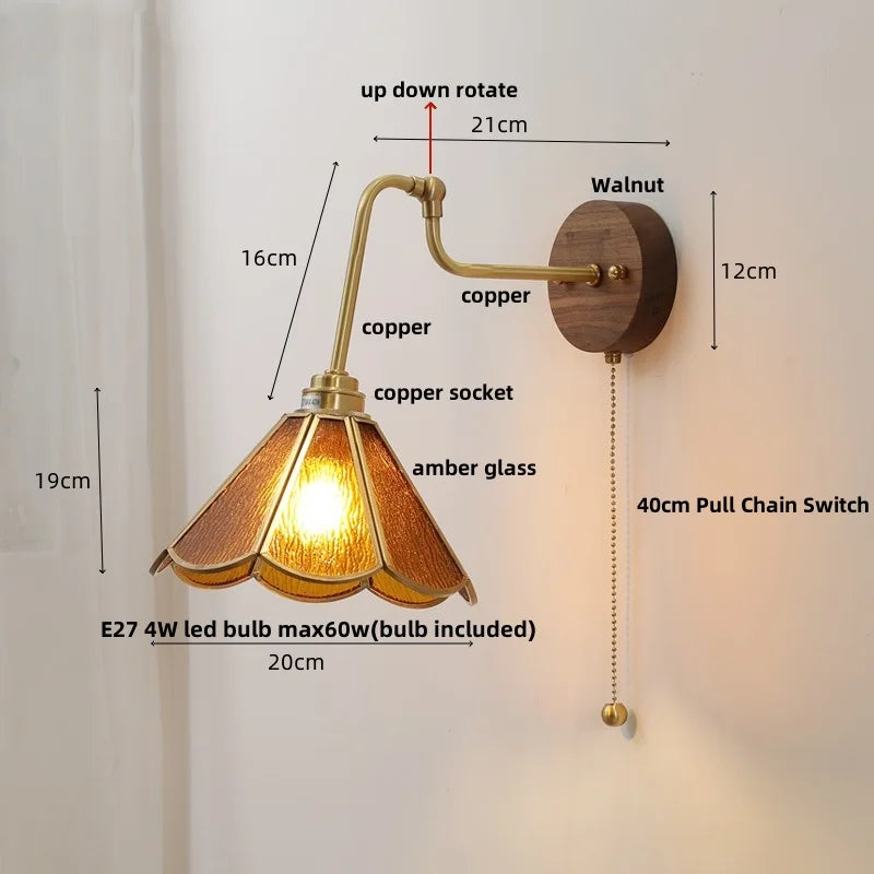 Decorbites™ LED Wandlampen mit Zugschalter Nachttischlampe Bernstein-Glas Moderne Treppenbeleuchtung