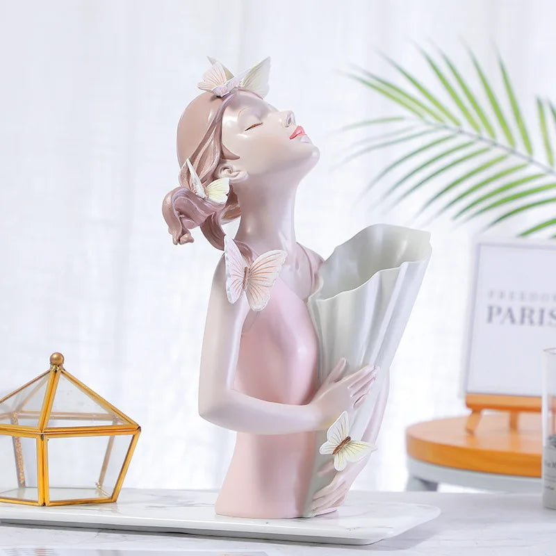 DecorBites™ Decorative Butterfly Girl Sculptures Resin Flower Vase Ornaments