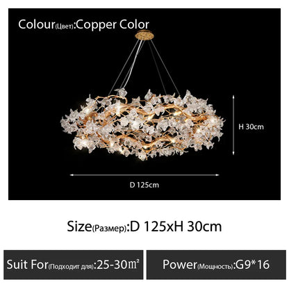Decorbites™ Glas-Kristall-LED-Zweige-Kronleuchter-Hängeleuchte – Handgefertigte Kapok-Blumen-Dekoration