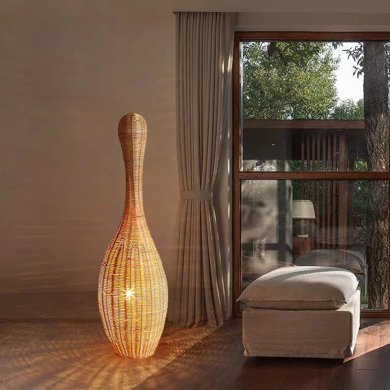Decorbites™ Bambus-Bodenleuchte: Einzigartige Rattan-Lampe für Wohnzimmer, Schlafzimmer und Teehäuschen-Dekoration