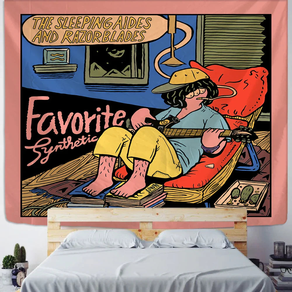 DecorBites™ Cute Girl Cartoon Tapestry Wall Hanging for Kawaii Aesthetics Room Decor