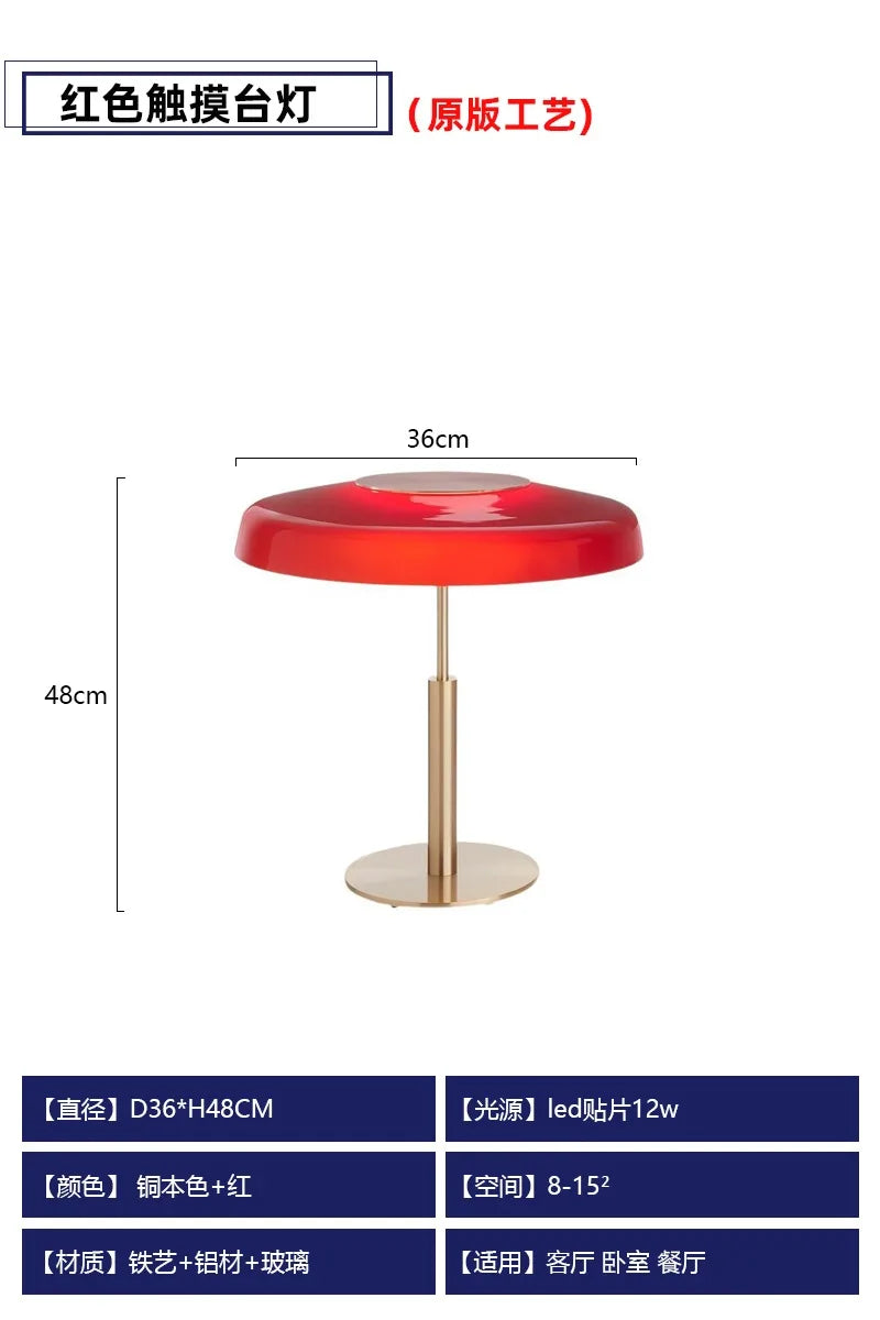 Decorbites™ DORA Glas-Tischleuchte Touch-LED Dekorative Schreibtischlampe Rot/Grau Schlafzimmer Wohnzimmer