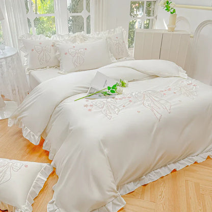 Decorbites™ Eis-Seide-Bestickte Rüschen-Bettwäsche-Set mit kühlendem und hautfreundlichem Gefühl