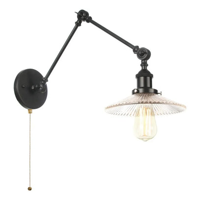 DecorBites™ Industrial Loft Swing Arm Wall Sconce Clear Glass Pull Chain Switch Bedside Lamp
