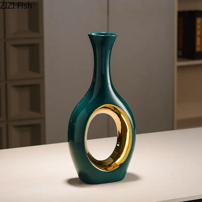 Gold Ceramic Floral Vase