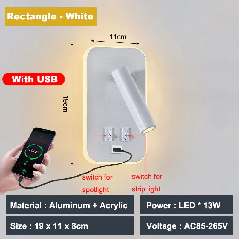 Decorbites™ verstellbare 10W Wandleuchte mit Schalter – Hotel, Schlafzimmer, Studierzimmer, Lesen