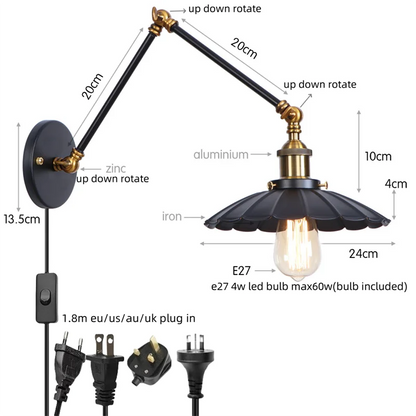 Decorbites™ Industrielle Rustikale LED Wandlampe, Langer Arm Vintage Eisenleuchte