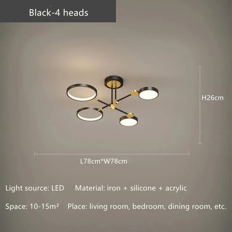 Gold 6-Head LED Ceiling Lamp With Remote