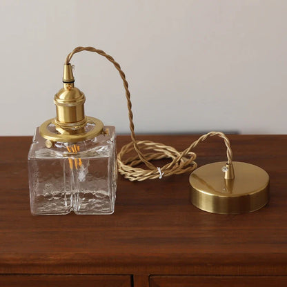 Japanese Vintage Glass Pendant Light in Polished Brass