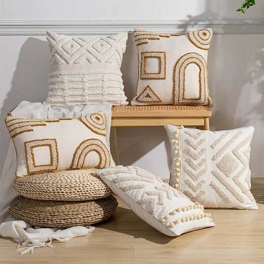 Decorbites™ Geometrisch getuftes Baumwoll-Leinen gesticktes Kissenbezug für die Einrichtung des Zuhauses