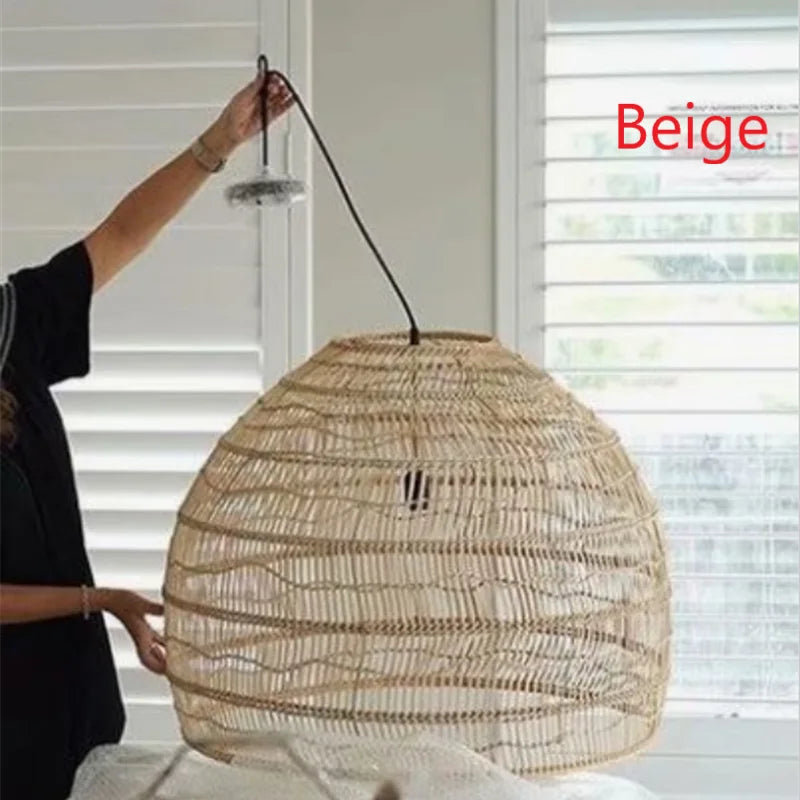 Decorbites™ Elegante Hängelampe mit Wellenmuster aus Rattan für modernes rustikales Wohnraumausstattung