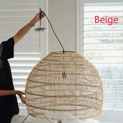 Decorbites™ Elegante Hängelampe mit Wellenmuster aus Rattan für modernes rustikales Wohnraumausstattung