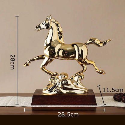 DecorBites™ Golden Horse Mascot Resin Statue Artwork for Aesthetic Room Decor