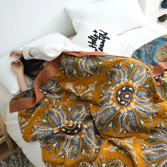 Decorbites™ Ethnische Baumwollendecke & Wurfdecke – Atmungsaktive Gaze Sommerdecke – Boho-Dekor Bettüberwurf