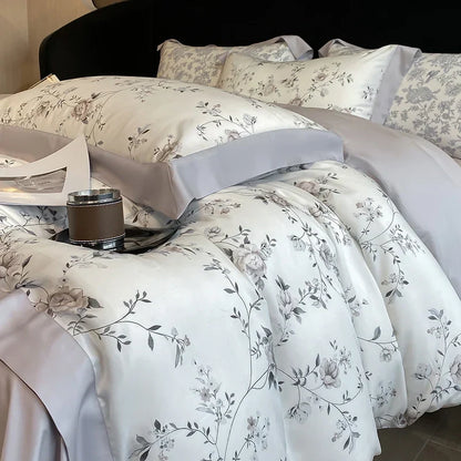 Decorbites™ Bettwäsche-Set aus Eukalyptusfasern Blumenmuster: Bettbezug, Bettlaken, Kissenbezug – 4 Teile