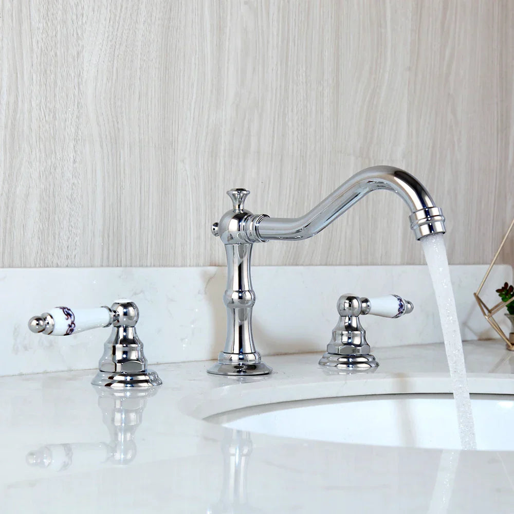 Decorbites™ Dualeinhebel-Waschbeckenarmatur aus massivem Messing in Chrom mit antiker schwarzer Finish