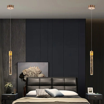 Modern Crystal Rod Pendant Light in Black or Gold