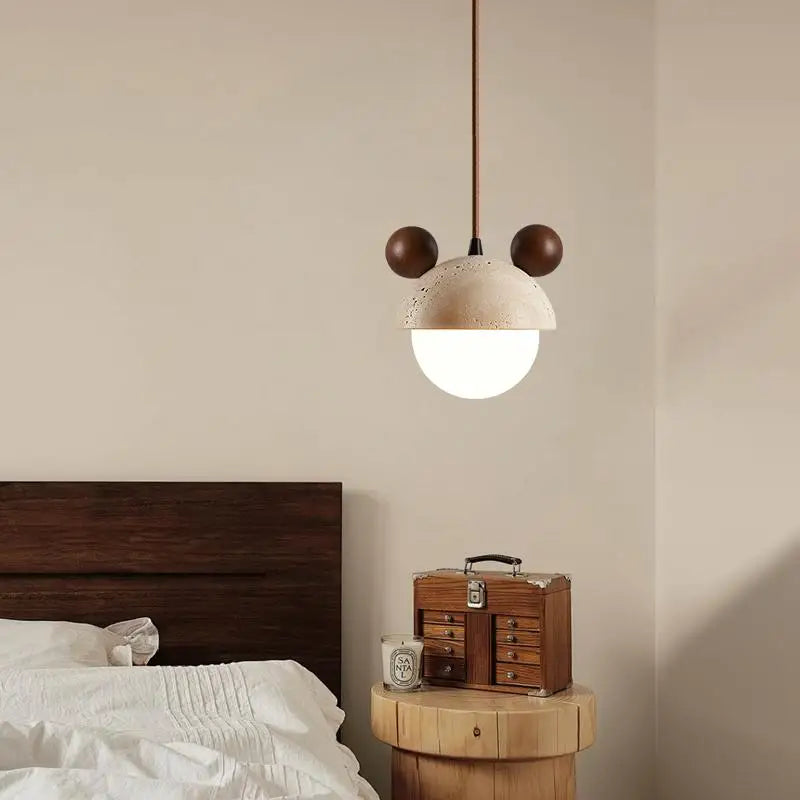 Decorbites™ Sahneglas-LED-Hängeleuchte Modern Holz Gelber Travertin-Hängeleuchte