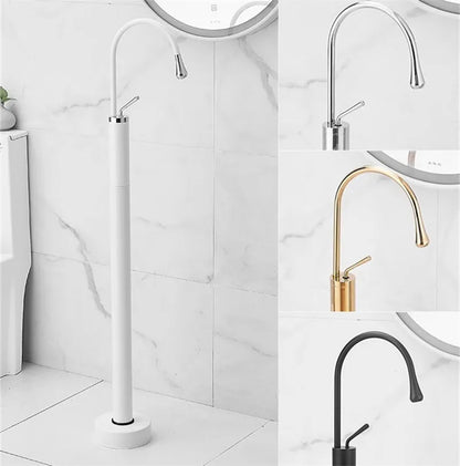 DecorBites™ Black Brass Floor Standing Bathtub Faucet with Long Water Drop Design