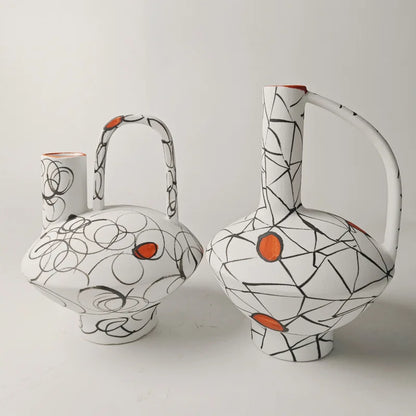 DecorBites™ Geometric Line Ceramic Vase with Fringe Decoration