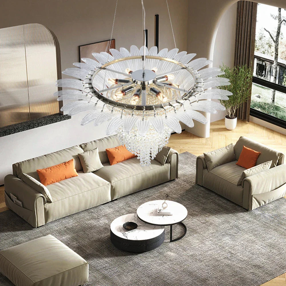 Gold LED Chandelier Light Dia85cm Living Room