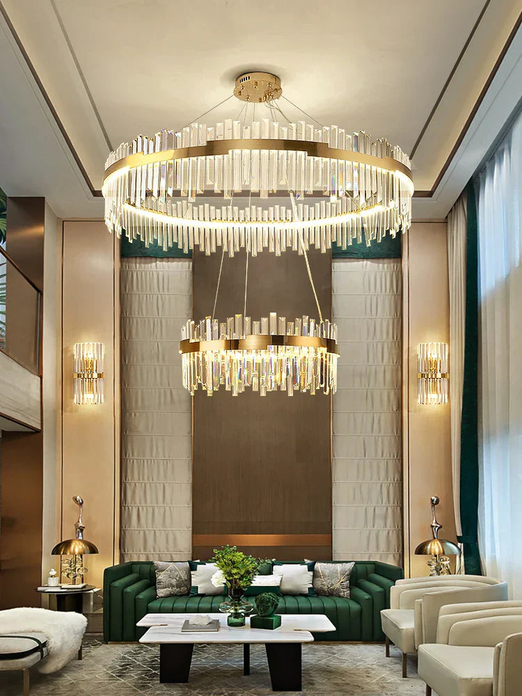 DecorBites™ Gold Full Spectrum Crystal Chandelier for Living, Dining & Bedroom