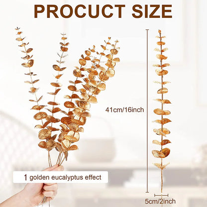 Decorbites™ Goldene Eukalyptusblätterstiele x10 – Künstliche Herbst-Hochzeits-DIY-Dekoration