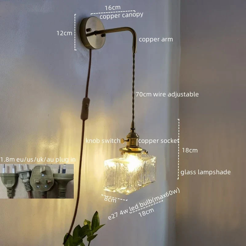 DecorBites™ Glass Copper LED Wall Lamp Modern Corridor Bedside Light