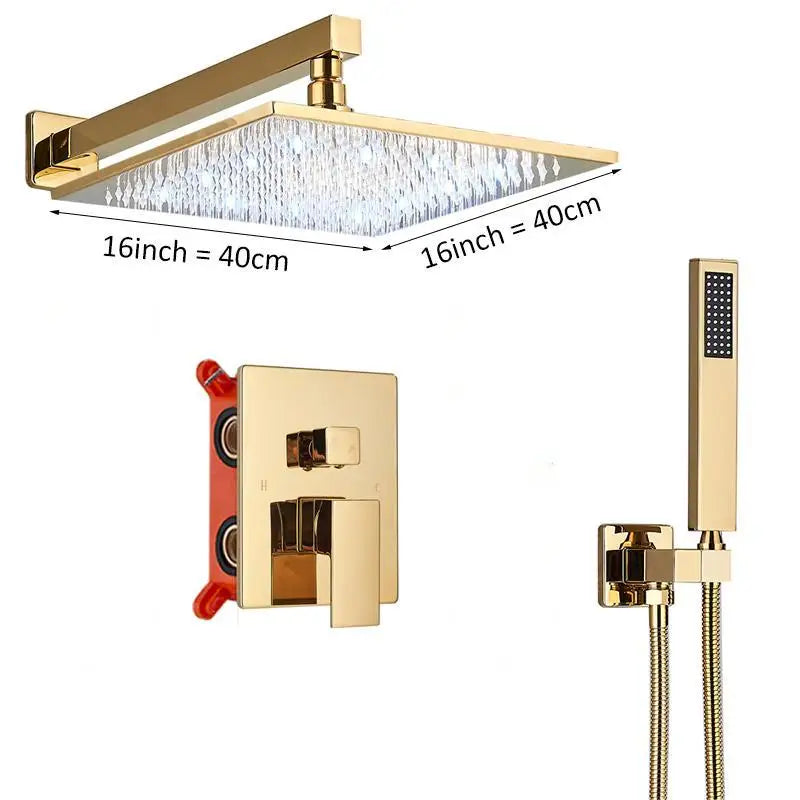Gold Rainfall Shower Faucet With Digital Display