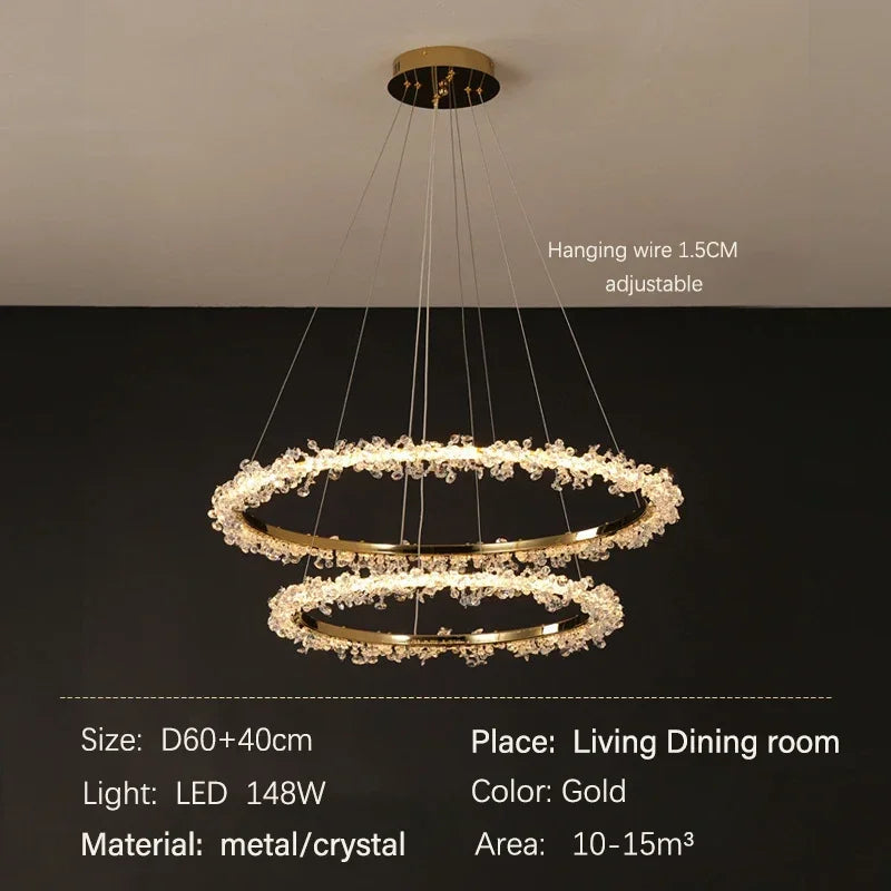 Decorbites™ Golden Round Crystal Chandelier | Nordischer Luxus-LED-Halo-Lüster für das Wohnzimmer