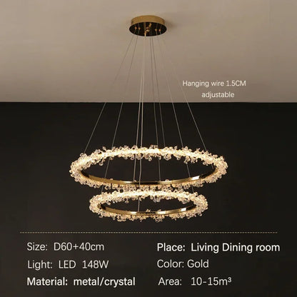 Decorbites™ Golden Round Crystal Chandelier | Nordischer Luxus-LED-Halo-Lüster für das Wohnzimmer