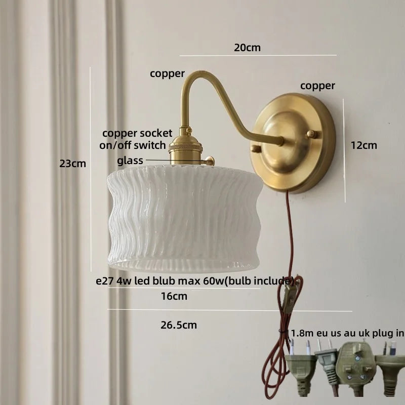 DecorBites™ Clear Glass Wall Sconce LED Lights Modern Nordic Copper Bedside Lamp